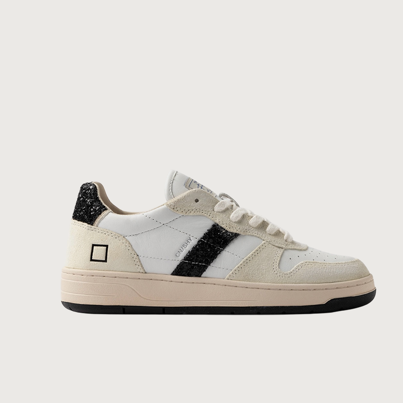 DATE Court Shiny White Glitter Black | DATE Sneakers | Black 